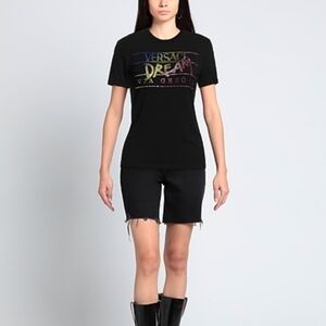 Versace Dream Via Gesu 12 Black Crystal Embellished Short Sleeve Graphic T-SHIRT